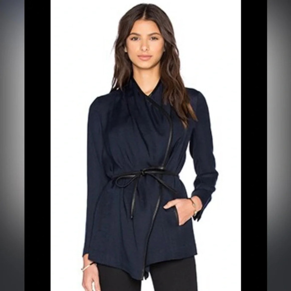 Vince Leather Trim Drape Neck Jacket, size 10 - Picture 1 of 9